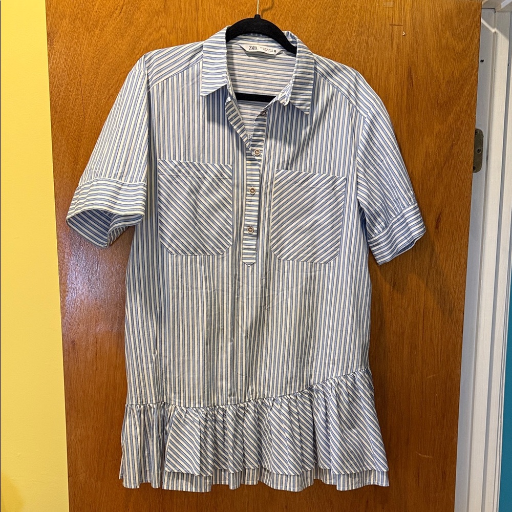 Zara Blue and White Striped Dress